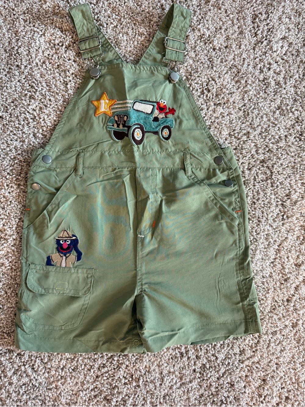 Rare Vintage Y2K Sesame Street Elmo Grover Safari Shortalls Overalls 4T